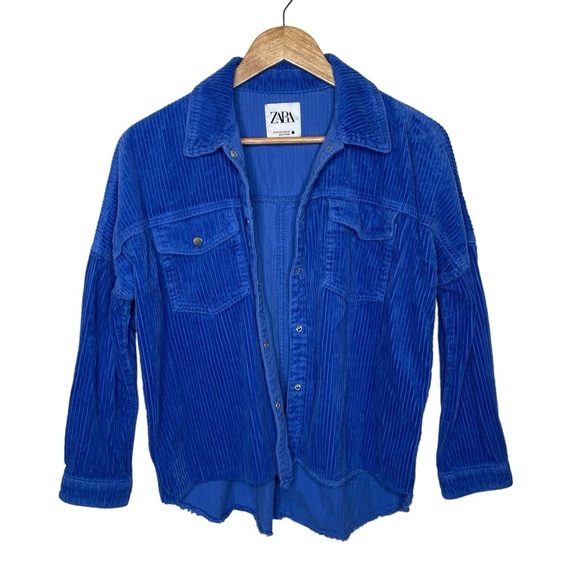Zara Cobalt Blue Oversized Corduroy Jacket Shacket - Picture 15 of 16
